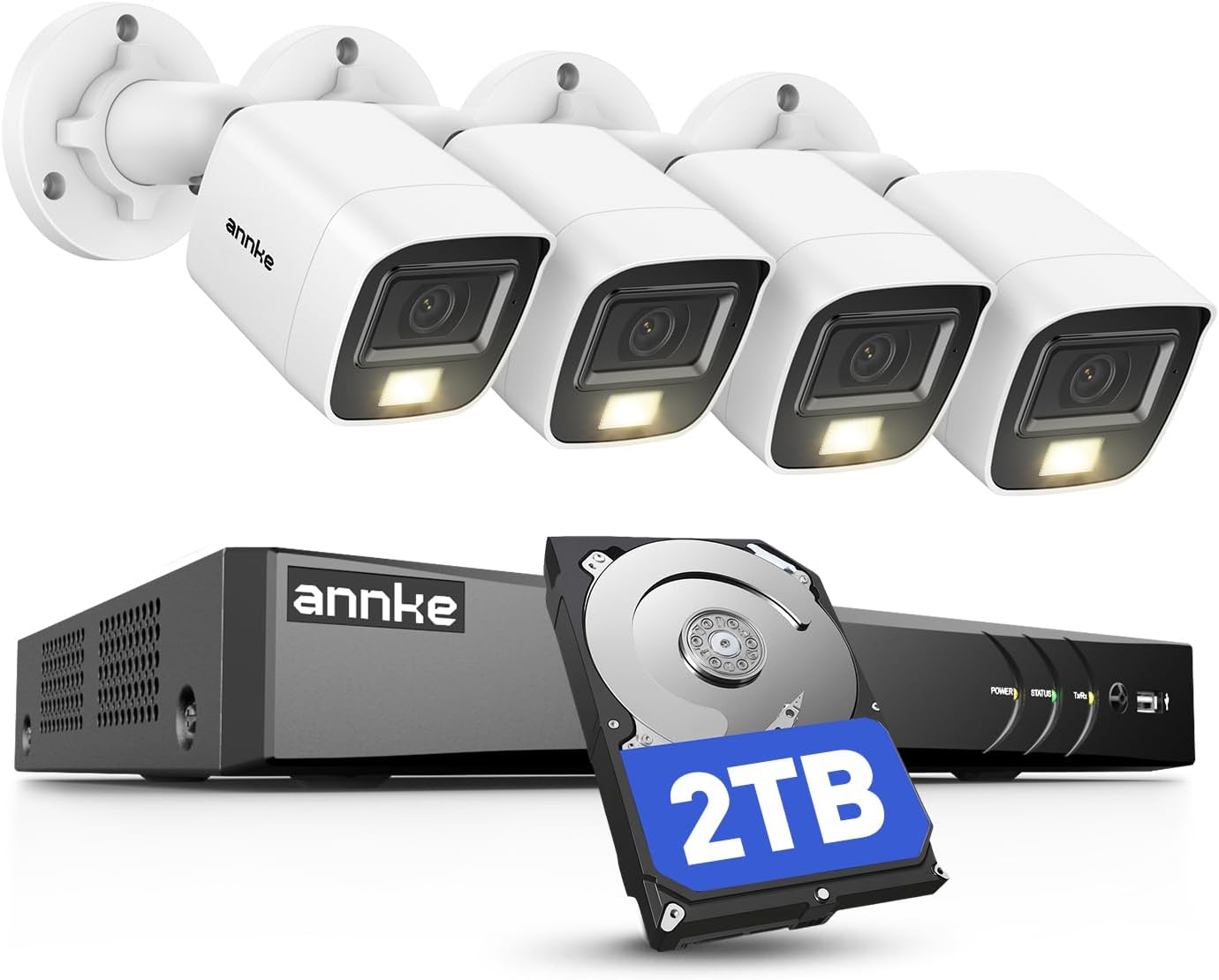 ANNKE 4K 8 Channel AI DVR Recorder with Human & Vehicle Detection, 8MP Home Security System and 4X 8MP UHD Outdoor Cameras, Work with Alexa, Smart Color Night Vision, IP67, 2TB Hard Drive Included