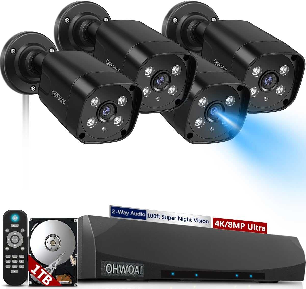 《 100FT Night Vision 》Outdoor Wired Security Camera System, Home Video Surveillance Systems, Surveillance DVR Kits