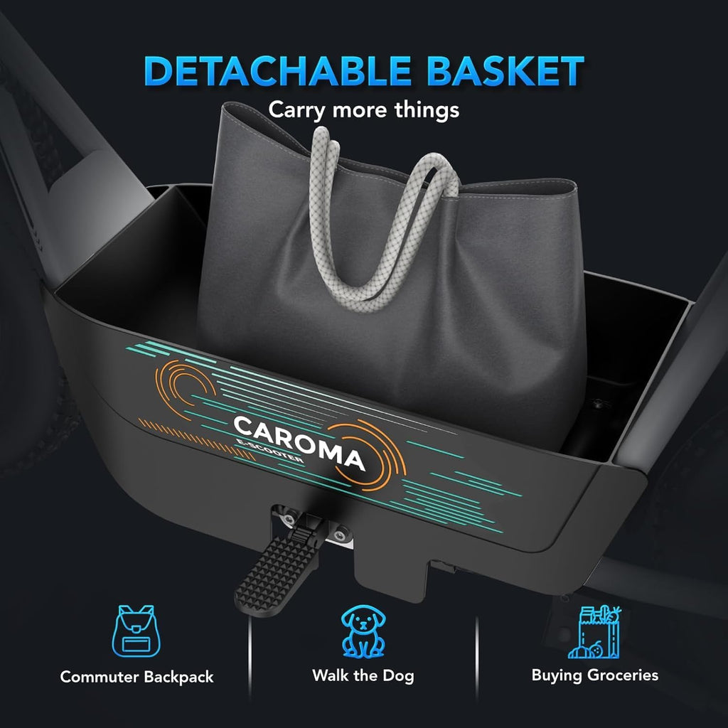 Caroma Peak 1200W Electric Scooter with Seat, 16' Fat Tire Electric Dirt Bike, Max 30Miles Ranges, Top Speed 20Mph, Electric Motorcycle Mini Bike with Basket for Pets & Cargo, UL 2272 Certified