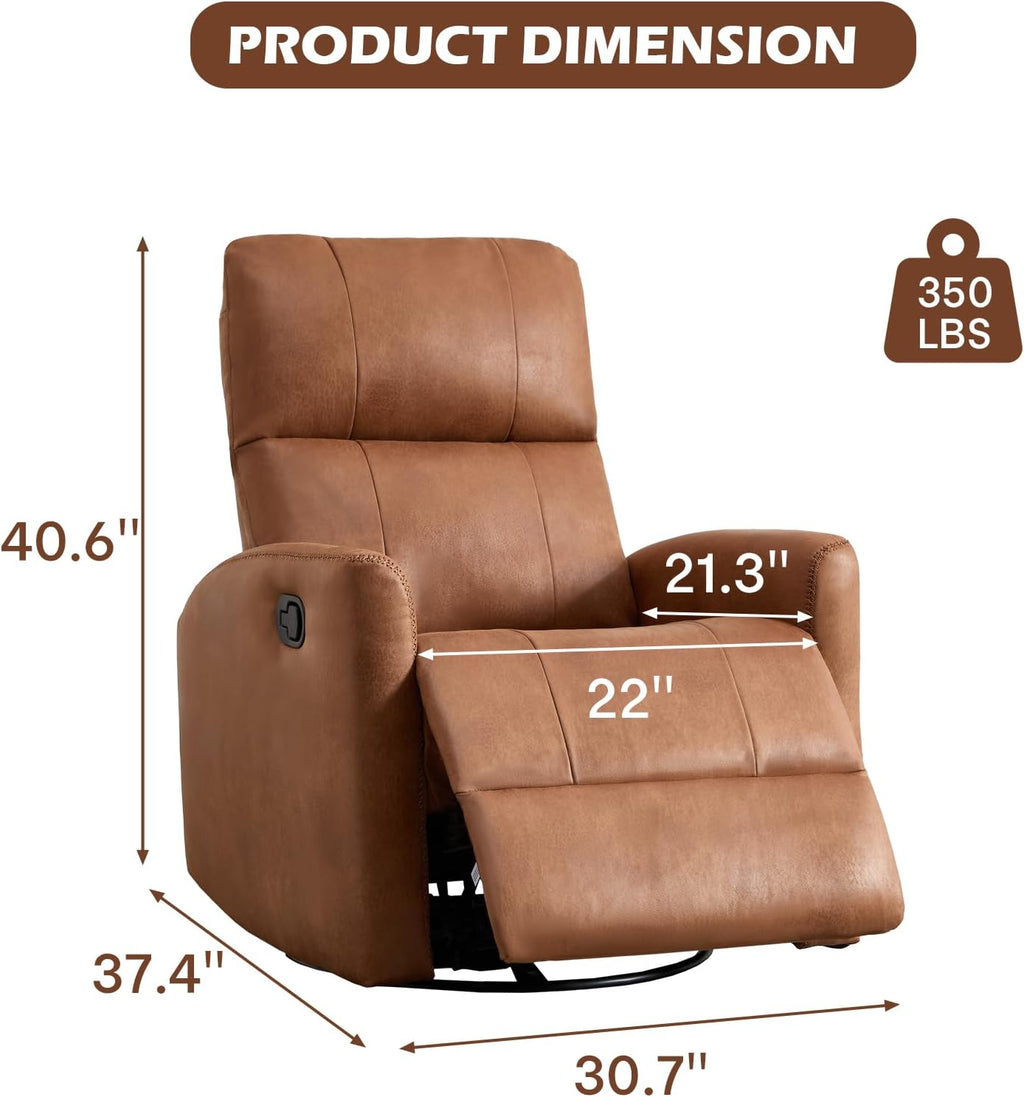 ANJ Manual Swivel Rocker Recliner, Glider Recliners with Padded Armrest and Backrest, Soft Leather Nursery Rocking Recliner Chair Reclining Sofa for Living Room