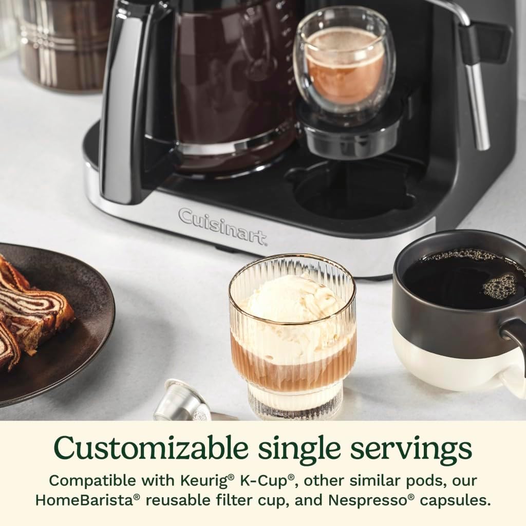 Cuisinart Coffeemaker, Coffee Center Barista Bar 4-In-1 Coffee Machine, Single-Serve Coffee, Espresso & Nespresso Capsule Compatible, 12-Cup Carafe, Silver Crystal, SS-4N1SC