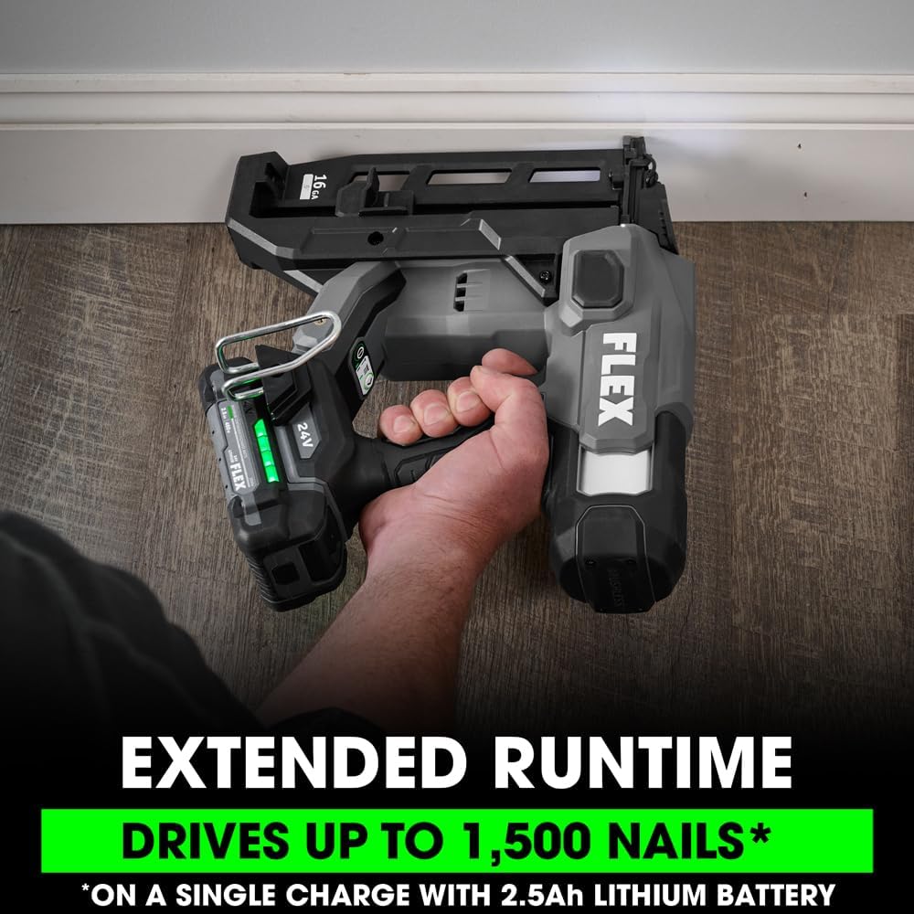 FLEX 24V Brushless Cordless 16 Gauge Straight Finish Nailer Kit, Zero Ramp-up, Heavy Duty Decorative Trim, Drives 3/4' to 2-1/2', Lightweight w/ 2.5Ah Battery & 160W Fast Charger - FX4321-1A