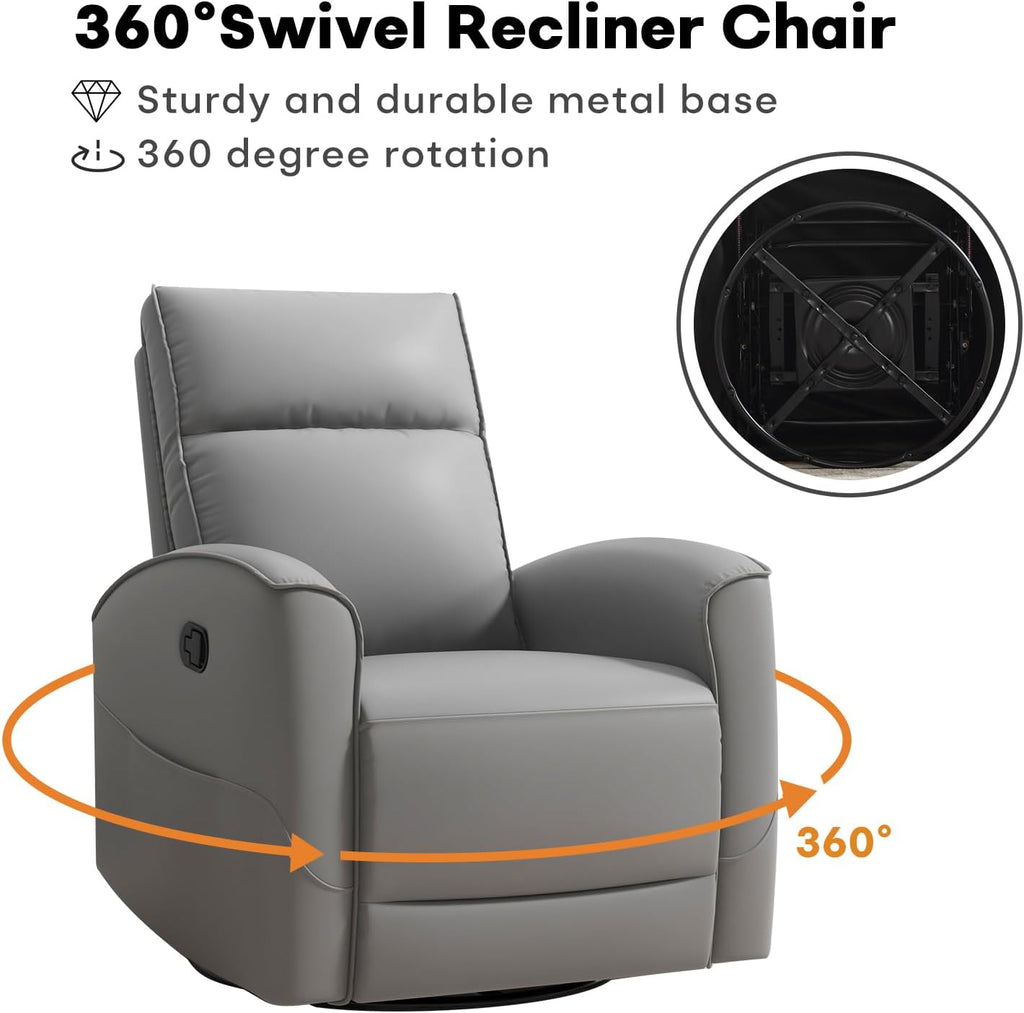 HAOMARKETS Swivel Rocker Recliner Chair, Manual Faux Leather Glider Rocking Recliners for Adults, 360° Swivel Nursery Reclining Sofa with Storage Pocket