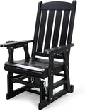 VINGLI Wooden Patio Glider, Heavy Duty 600 LBS Outdoor Glider with Cup Holders, Single Wooden Glider Bench with High Backrest for Garden, Yard, Patio, Black