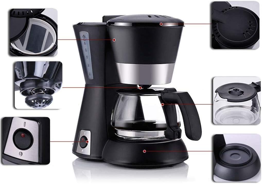 Coffee Machine Coffee Machine 650Ml Household Office American Style Drip Tea/Coffee Making 6 Cups Coffee Maker 600W Temperature Control Black