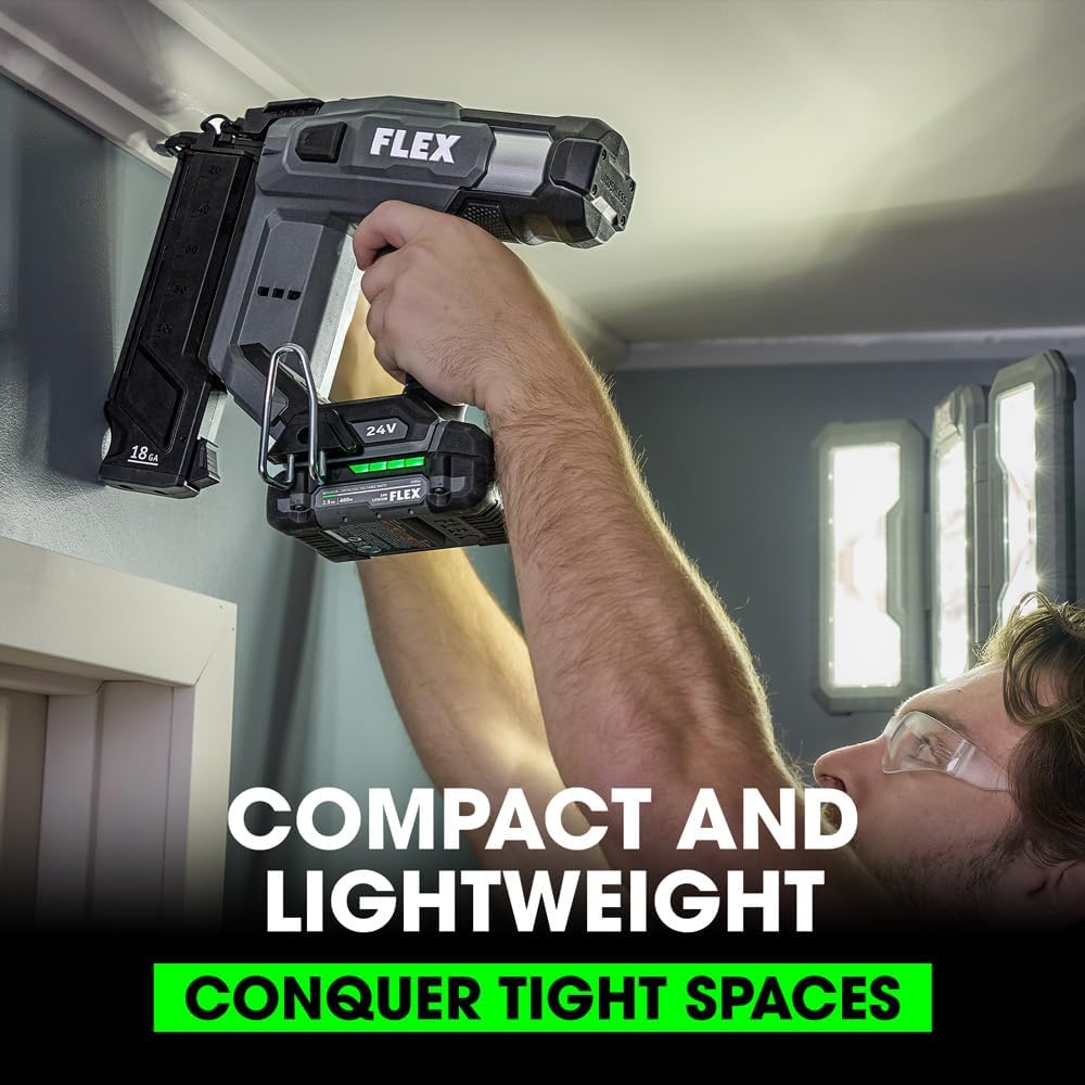 FLEX 24V Brushless Cordless 18 Gauge Brad Nailer Kit, Zero Ramp-up, 3 Nails/Sec, Light-Duty Decorative Trim, Drives 5/8' to 2-1/8', Lightweight w/ 2.5Ah Battery & 160W Fast Charger - FX4331-1A