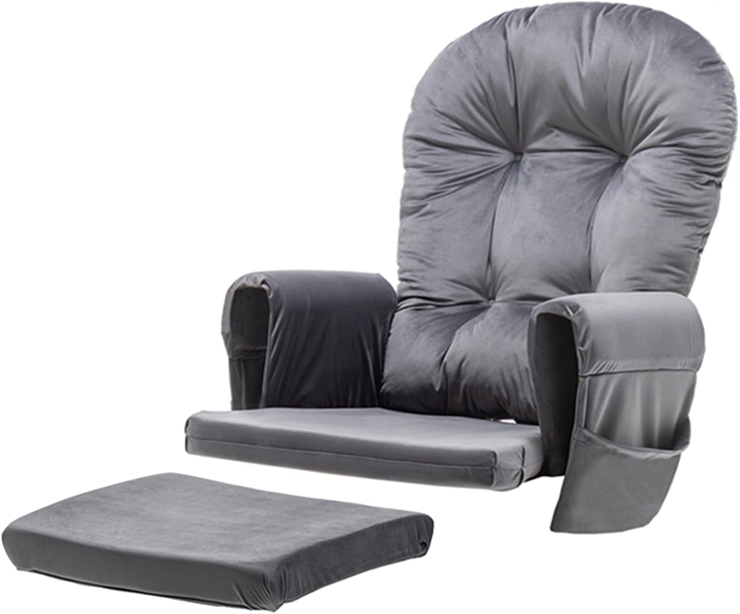 SyyBhb Glider Rocker Replacement Cushions with Storage Pocket, 5PCS, Soft Velvet Thickened, Washable Nonslip, Universal for Use in Glider Rocking Chair, Dark Grey