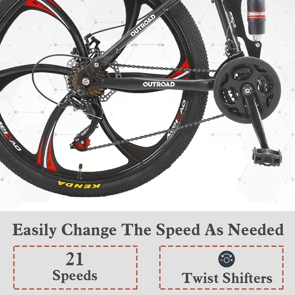 26 Inch Folding Mountain Bike with High Carbon Steel, 21 Speed City Bike with Dual Suspension, Folding Bicycle for Adults Men and Women