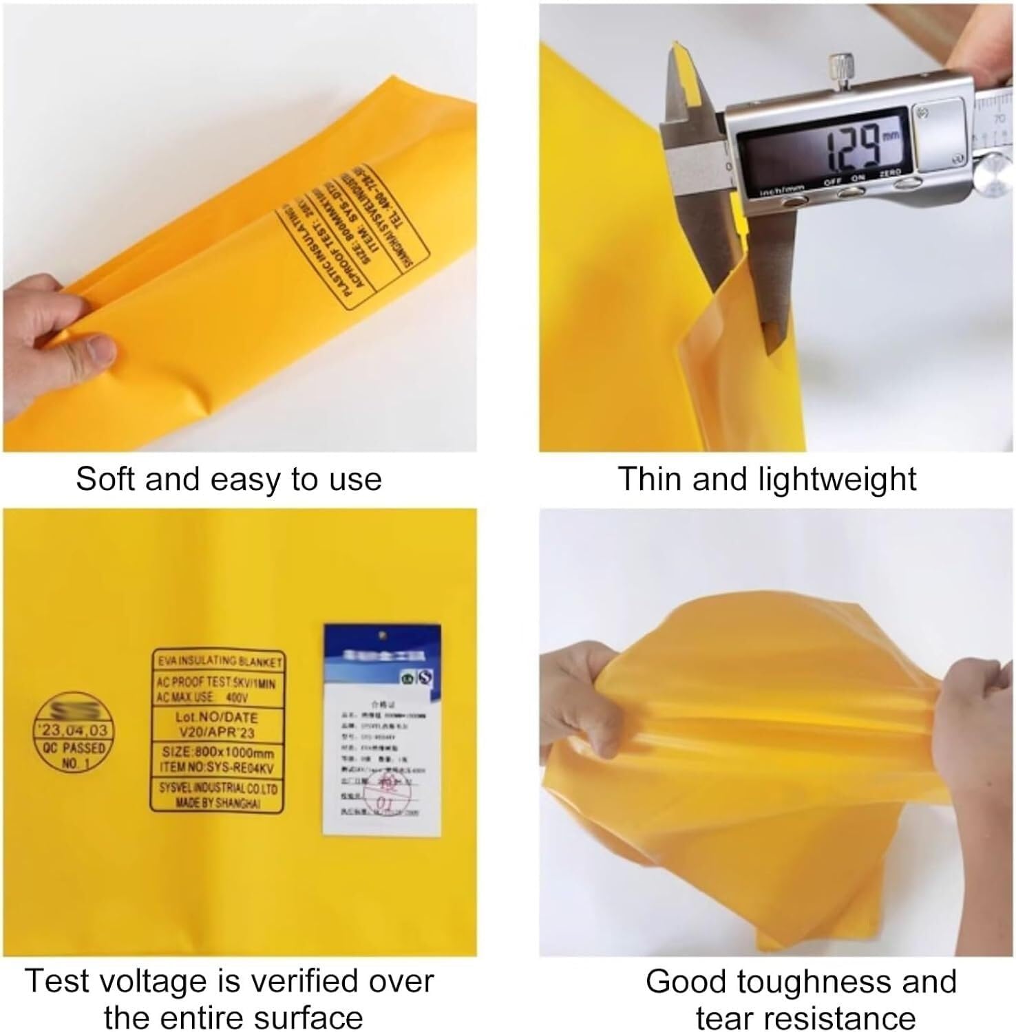 Industrial Insulation Blanket Large Electric Blanket with 3 Insulated Clamps, Outdoor Power Supply Safety Tool for Substations(0.4KV - 80x100cm(31.5x39.4in))