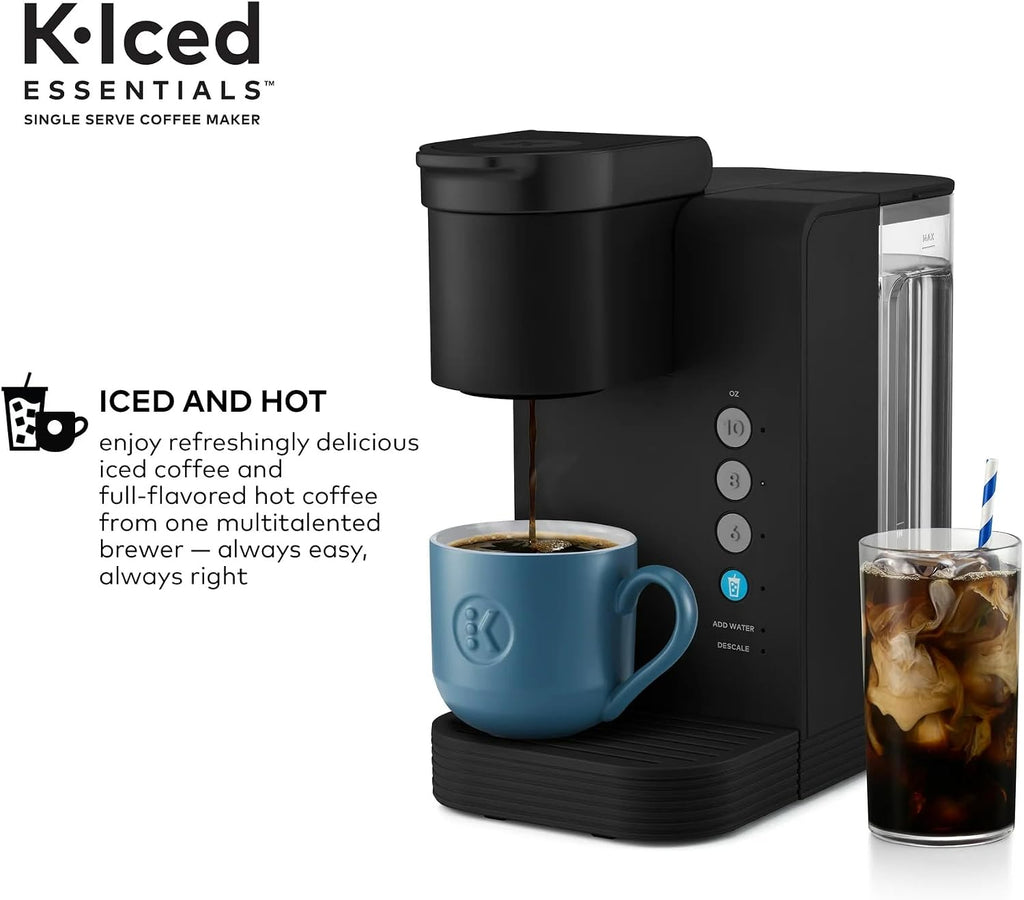 K-Iced Essentials Coffee Maker, Single-Serve KCup Pod Brewer with Removable Reservoir and Auto-Off, Energy Efficient, Includes K Iced Tumbler, Compact, Black