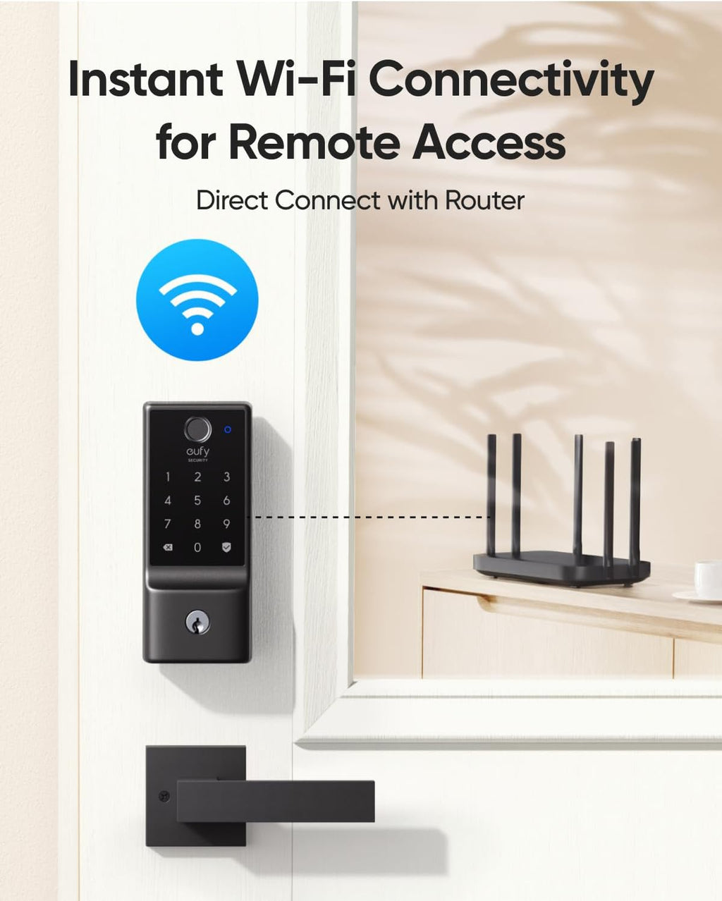 eufy Security Smart Lock Front Door Lever Set, Fingerprint Keypad Door Lock with Handle, Built-in Wi-Fi, App Control, Keyless Entry Deadbolt, 8 Months Battery, IP53 Waterproof, BHMA Certified