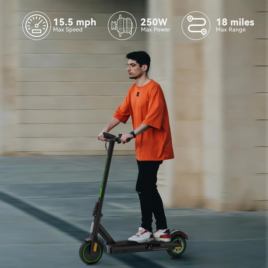 Electric Scooter, 250W Motor, 18Miles Long Range & 15.5 MPH Top Speed, 8.5' Solid Tires, Folding Commuter Escooter with Turn Signals, Cruise Control, Dual Brakes for Adults and Teens, ES Series 3
