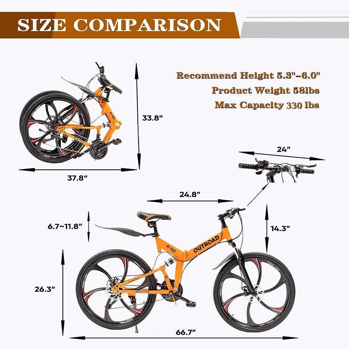 26 ich Folding Mountain Bike, 21 Speed High Carbon Steel Mountain Bike for Adults with 26 Inches Durable Tires, Front Suspension Folding Bicycle for Women and Man | 26 ich, High Carbon Steel, Durable Tires, Front Suspension, Folding Bicycle