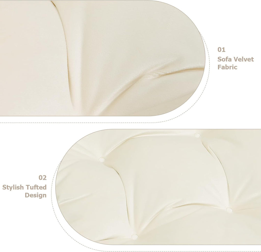 5PCS Glider Rocker Replacement Cushions Thick Soft Velvet Glider Cushions Replacement Set with Ottoman Cushion and Storage Pockets for Nursery Wooden Rocking Chair, Beige