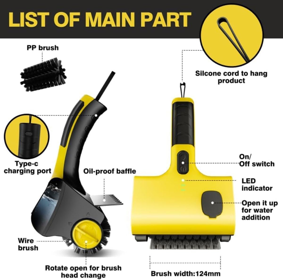 Electric Grill Brush, Grill Cleaner with 2 Brushs,360° Rotating Cleaner Brush,Cordless Electric Grill Cleaning Scrub Brush,for Grill,Kitchen Room, Bathroom