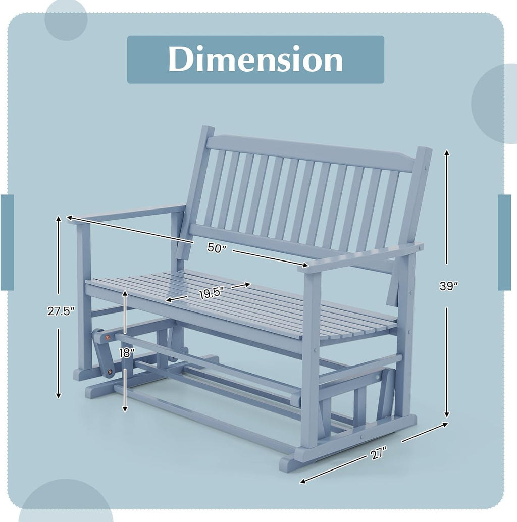 Tangkula 2 Person Outdoor Glider Bench, Poplar Wood Patio Swing Glider Loveseat with Armrests, Slatted Seat & Backrest, Porch Rocking Glider Bench for Backyard, Garden, Deck (Grey)