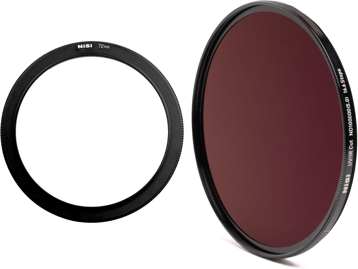 NiSi 72/82 ND5.0 Bundle - 82mm UV/IR Cut ND100000 (16.6 Stops), Low-Profile Aluminum 72-82mm Step-up Ring - Celestial Event Photography Neutral Density Filter