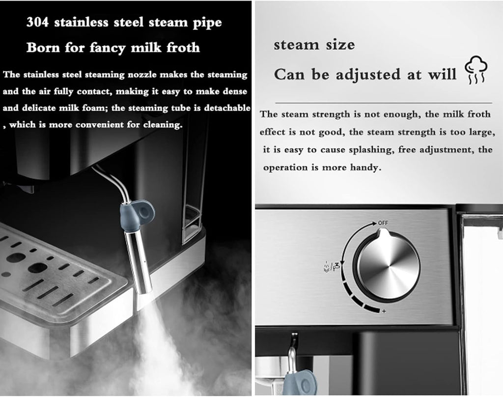 Coffee Machine 20 Bar Pump Espresso and Cappuccino Machine Italian Coffee Machine Household Small Semi-Automatic High Pressure Steam Milk Froth Coffee Machine, Stainless Steel Wire Drawing Body