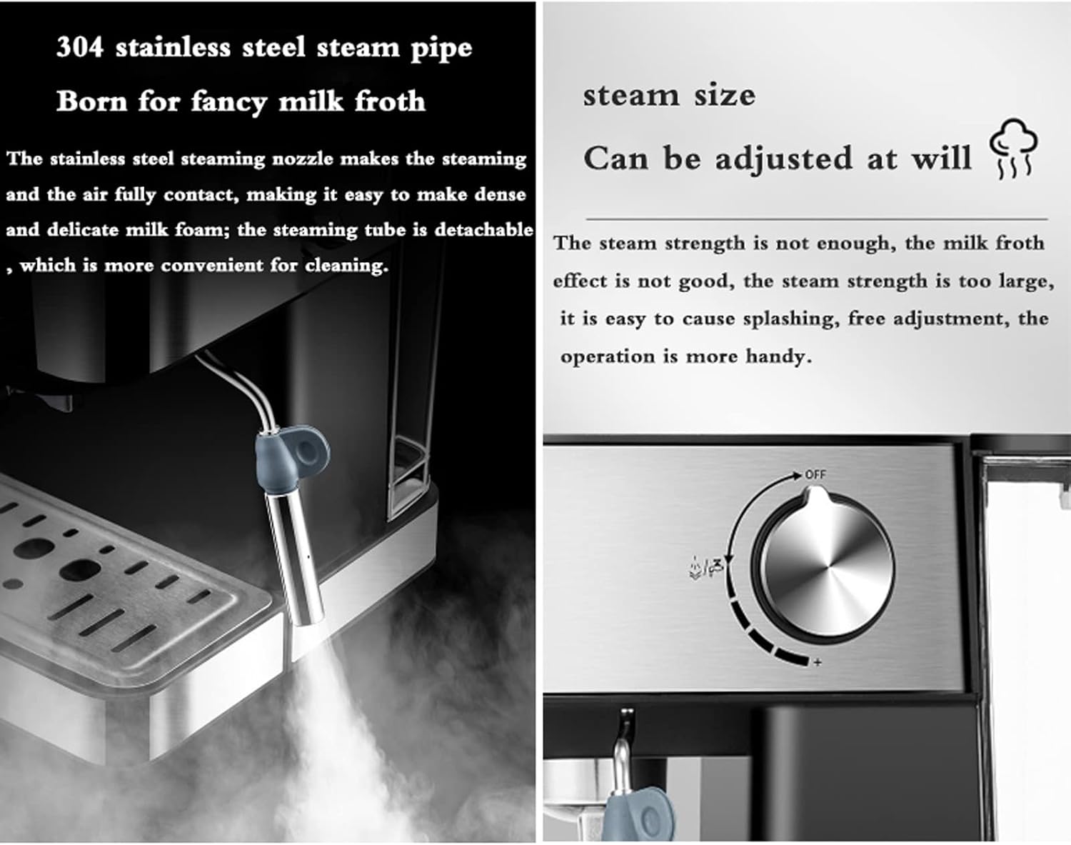 Coffee Machine 20 Bar Pump Espresso and Cappuccino Machine Italian Coffee Machine Household Small Semi-Automatic High Pressure Steam Milk Froth Coffee Machine, Stainless Steel Wire Drawing Body
