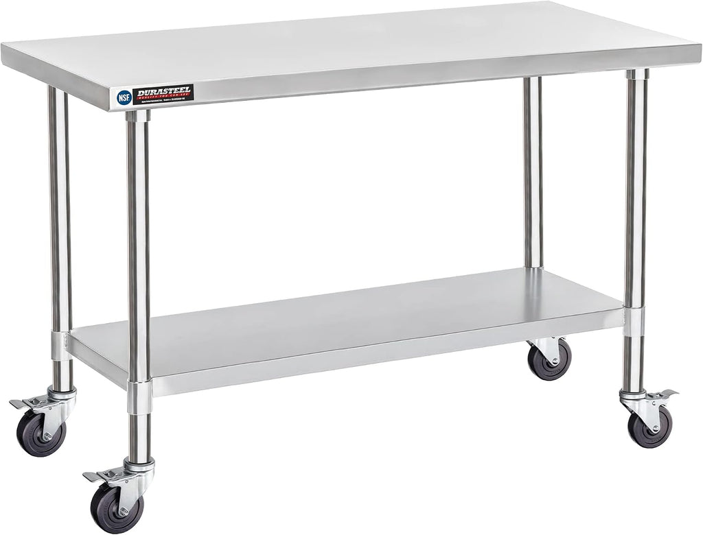 DuraSteel 30x60 NSF Stainless Steel Cart - Heavy Duty Food Prep Table with Undershelf - Rolling Kitchen Island on Wheels for Commercial Restaurant Kitchen, Garage, Outdoor Cooking, BBQ Grill, Counter