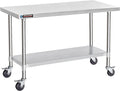 DuraSteel 30x60 NSF Stainless Steel Cart - Heavy Duty Food Prep Table with Undershelf - Rolling Kitchen Island on Wheels for Commercial Restaurant Kitchen, Garage, Outdoor Cooking, BBQ Grill, Counter