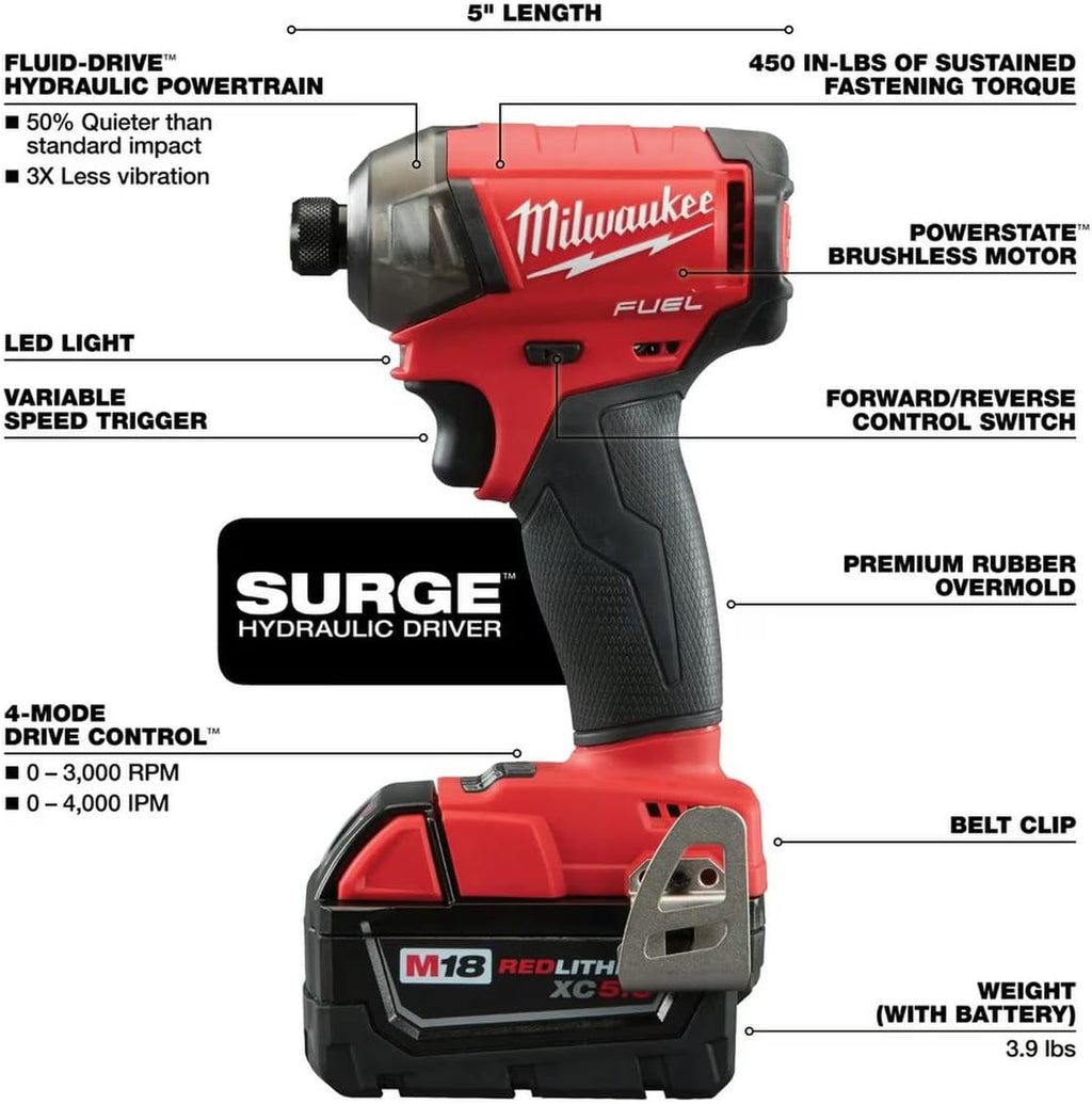 Milwaukee Elec Tool DB303552 Fuel Surge 1/4' Hex Hydraulic Driver Kit, 2760-22