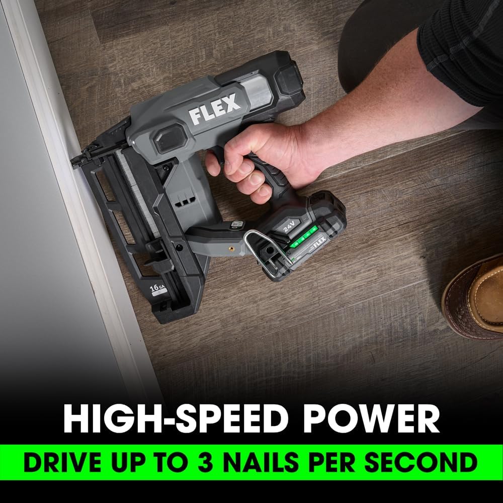 FLEX 24V Brushless Cordless 16 Gauge Straight Finish Nailer Kit, Zero Ramp-up, Heavy Duty Decorative Trim, Drives 3/4' to 2-1/2', Lightweight w/ 2.5Ah Battery & 160W Fast Charger - FX4321-1A