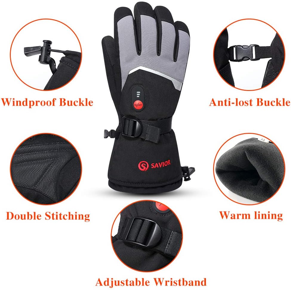 SAVIOR HEAT Rechargeable Heated Gloves with 3 Heating Levels - Electric Ski Gloves, Touchscreen, Waterproof for Men Women