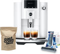 Jura E4 Automatic Coffee Machine (Piano White) with CLEARYL Smart+ Water Filtration, 6 Cleaning Tablets and East Coast Blend Whole Bean Coffee (4 Items)