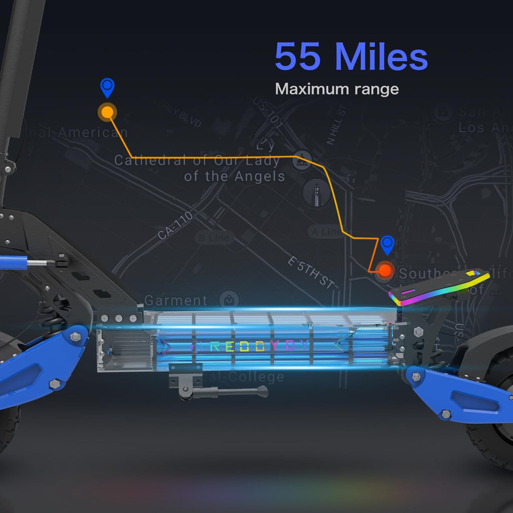 Electric Offroad Scooter 40-50 MPH Fastest Dual Motor Adult Scooter, 5000W Peak, 55-Mile Long Range, 10.5' Off-Road Tires, 60V 25Ah Battery