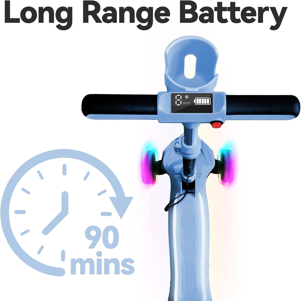 3 Wheel Electric Scooter for Kids Ages 3-10, w/Storage Basket, LCD Screen, Full Body Lights Up, Wide Deck, 5Mph Safe Speed, 90min Riding, Balance Foldable Kick Scooter for Boys & Girls
