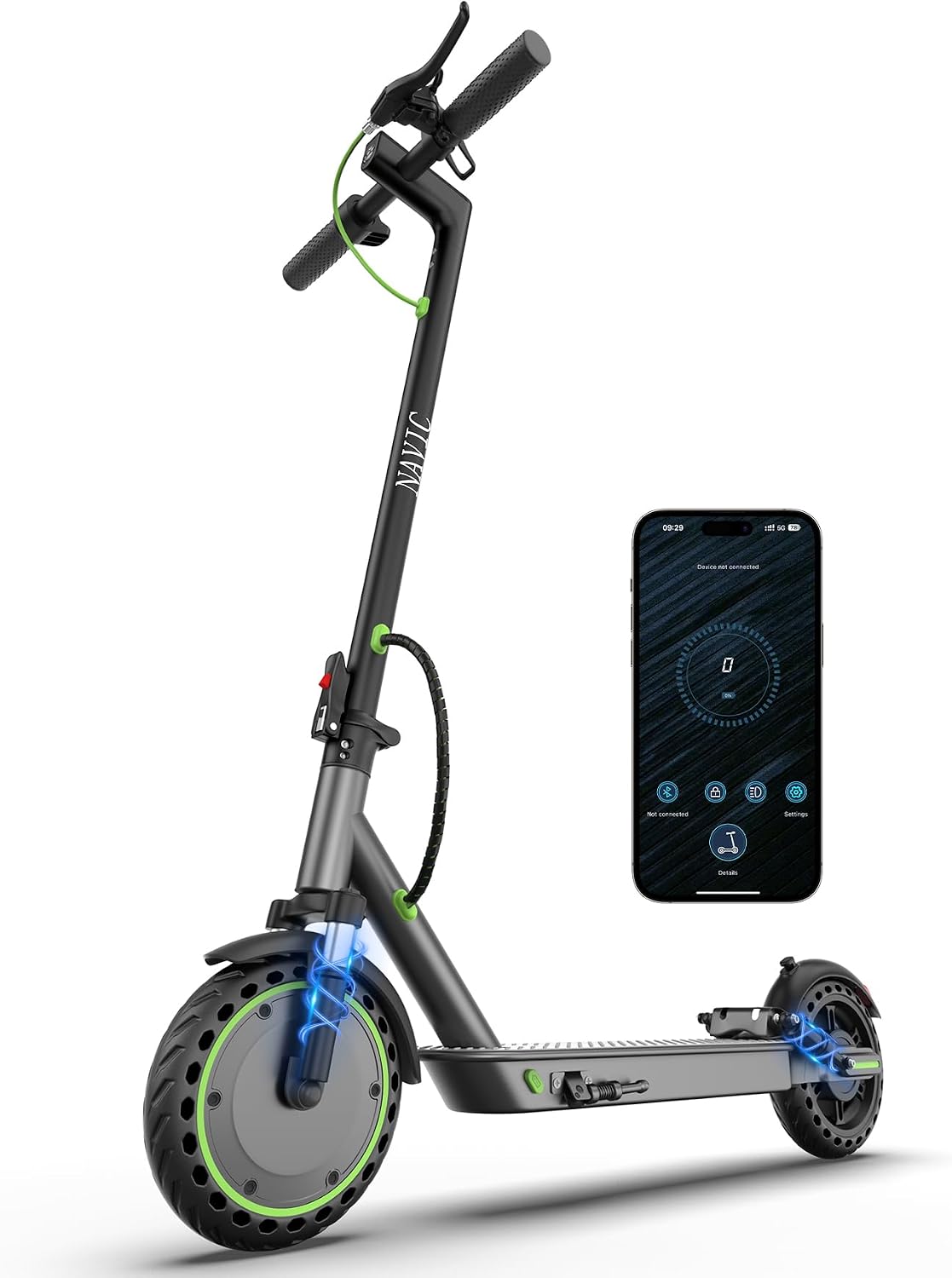 NAVIC Electric Scooter with Dual Suspension, 8.5'/10' Tires, 350W/500W Motor, 19/22 Mph, Max 22/25/27/49Miles Range, Foldable E Scooter for Adults with Braking, App Control