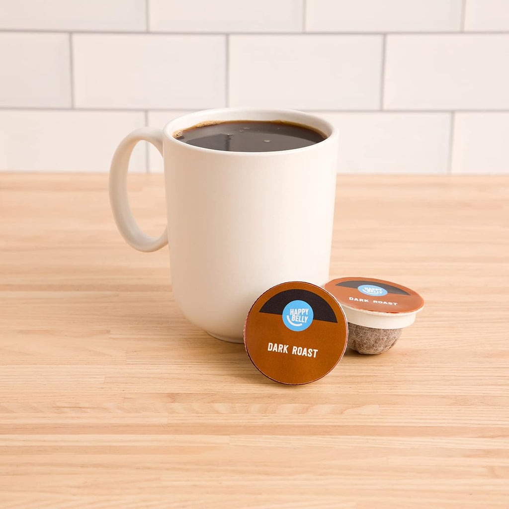 Amazon Brand - Happy Belly Dark Roast Compostable Coffee Pods, Compatible with K-Cup Brewer, 96 Count (Pack of 2)