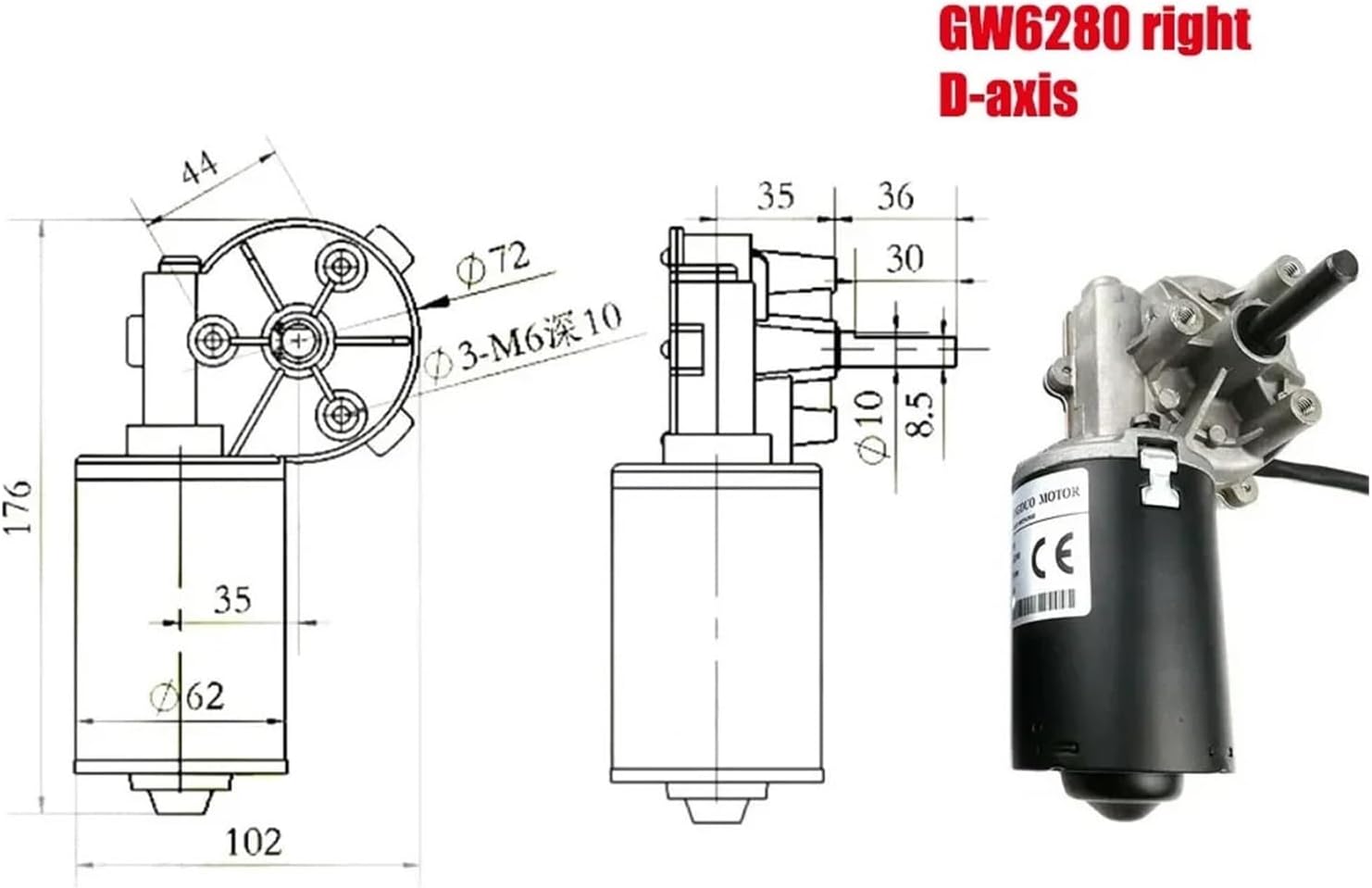 24V 35W Worm Gear Motor 30 50 100rpm,Worm Gear Brushed Motor Wiper Motor Barbecue Grill Motor Roller Shutter Motor(Axis direction Left,50rpm)