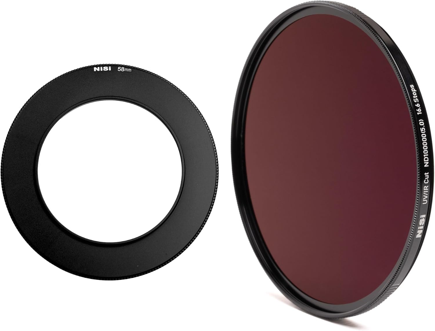 NiSi 58/82 ND5.0 Bundle - 82mm UV/IR Cut ND100000 (16.6 Stops), Low-Profile Aluminum 58-82mm Step-up Adapter Ring - Celestial Event Photography Neutral Density Filter