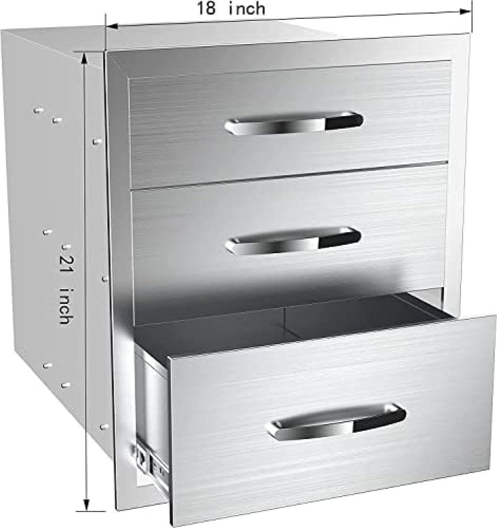 Stainless Steel Double Drawers for Outdoor Kitchen Grilling Station - 18Wx23Dx21H