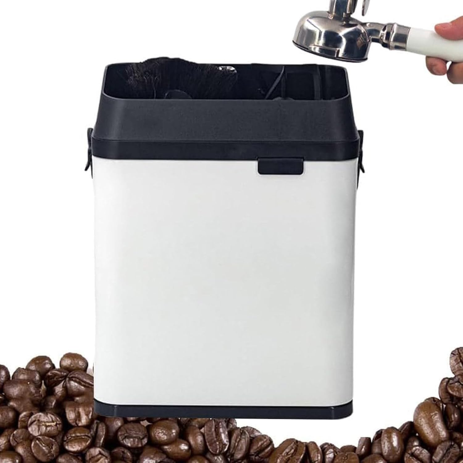 Electric Portafilter Cleaning Machine,Coffee portafilter Cleaner,Commercial Automatic Coffee Grounds Cleaner,with 2 Scrapers and 1 Brush Head (White)