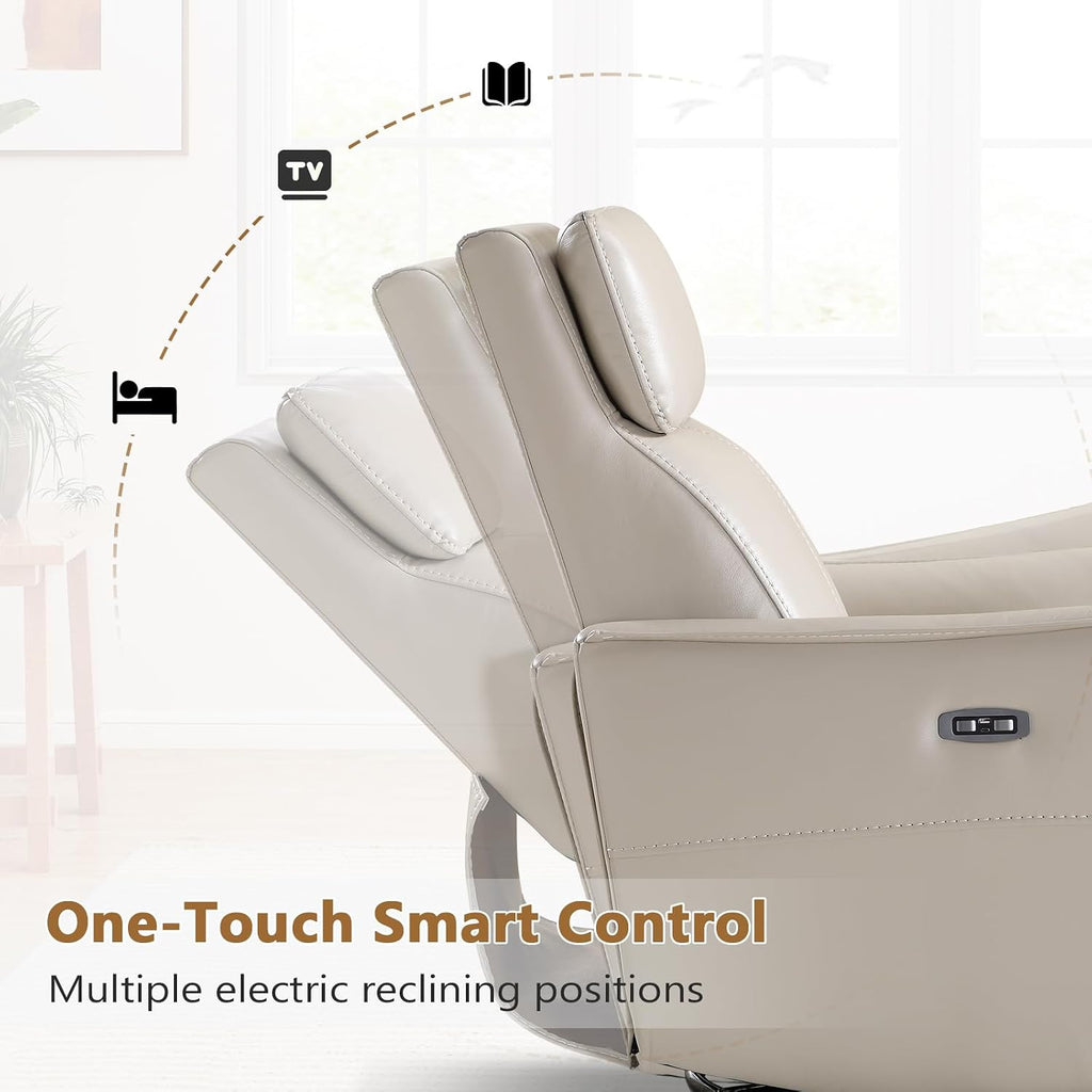 ANJ Power Swivel Rocker Recliner Chair,Nursery Rocking Chairs with USB & Type C Port,Upholstered Faux Leather Glider Rocking Chair for Living Room, Silver Gray