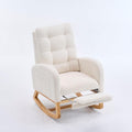 Accent Rocking Chair with Curved Back & Pillow, Teddy Velvet Upholstered Rocker with Rubberwood Base, Cozy Nursery Chair for Living Room & Bedroom, Cream White