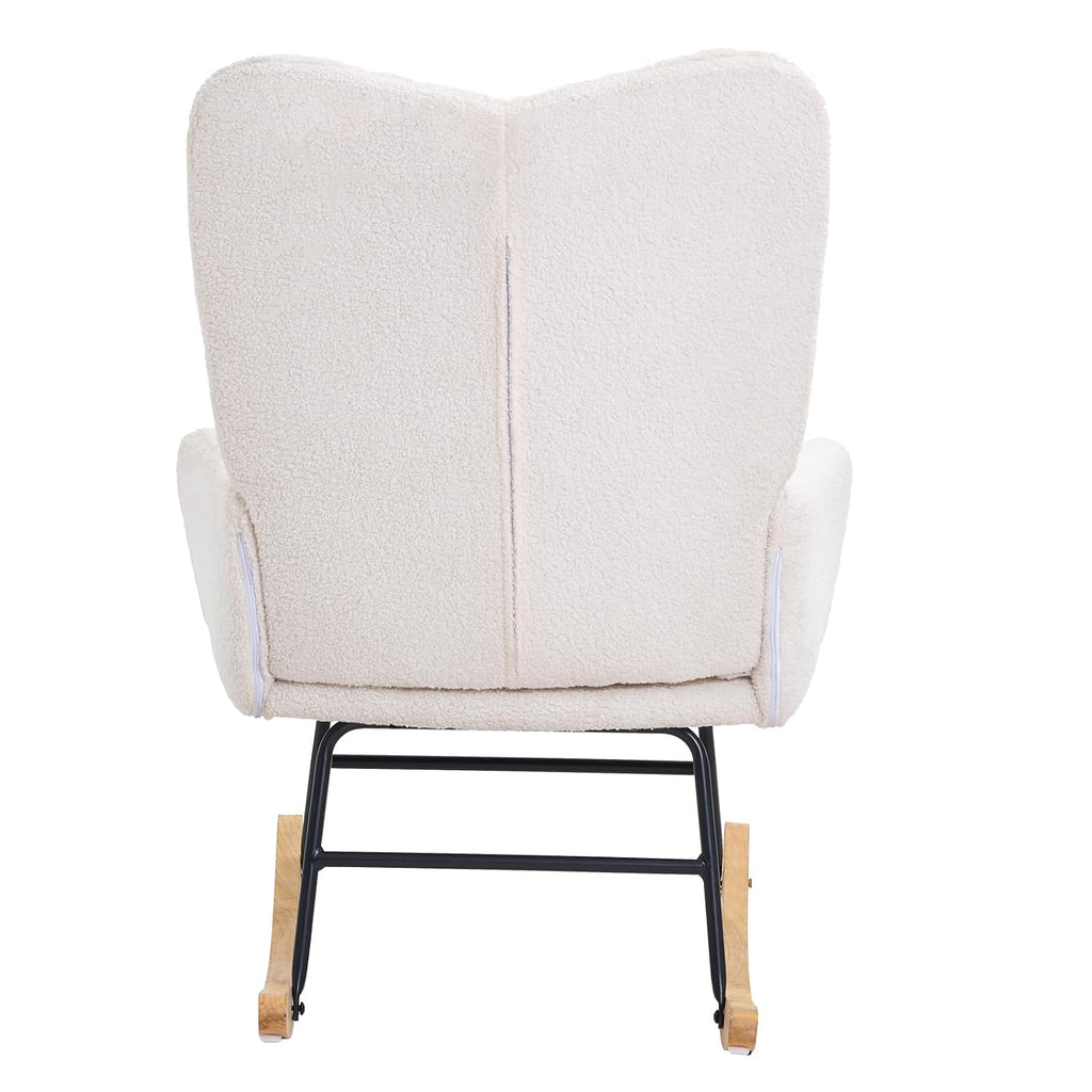 VEVOR Rocking Chair Nursery, Glider Rocking Chair with Soft Seat and High Backrest, 250 lbs Weight Capacity Teddy Fabric, Upholstered Glider Rocker Chair for Nursery, Bedroom, Living Room, Ivory White