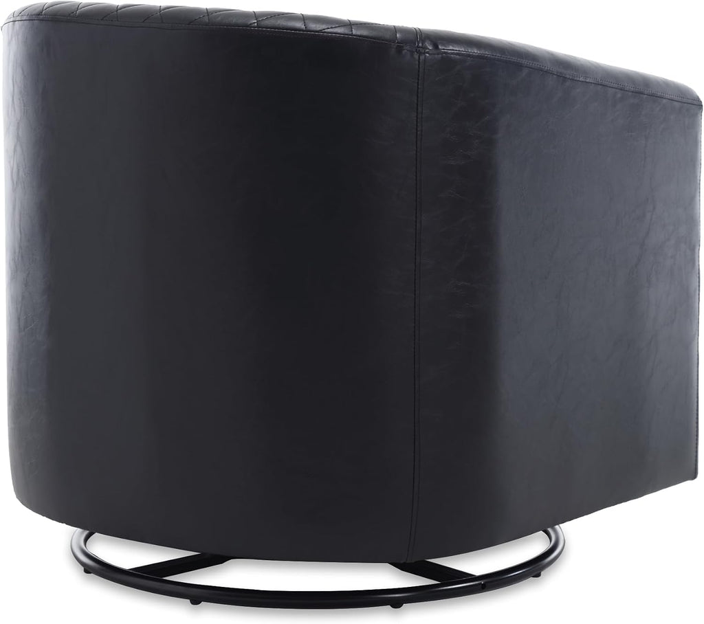 Modern Swivel Rocker Accent Chair Armchair Round Swivel Barrel Chair, 360° Rotating and Glide Back and Forth, Black PU Leather