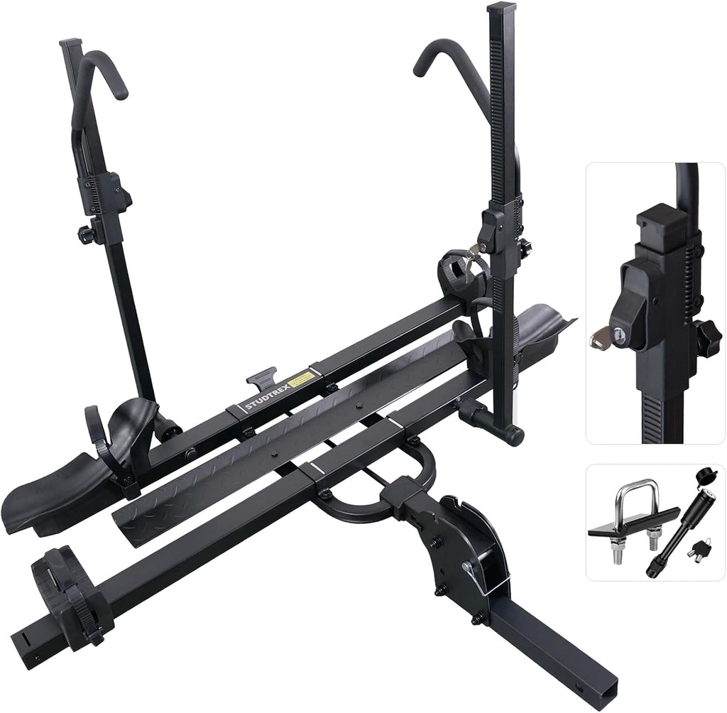 TRAILV2 Hitch Mount 2-Bike Rack with Bike Ramp - Tilt, Fold, Anti-Theft Hitch & Wheel Lock, 170lbs Capacity, 2-Inch Receiver, Up to 5.0' Fat Tire, Electric Bike Rack for Car, SUV, RV, Truck