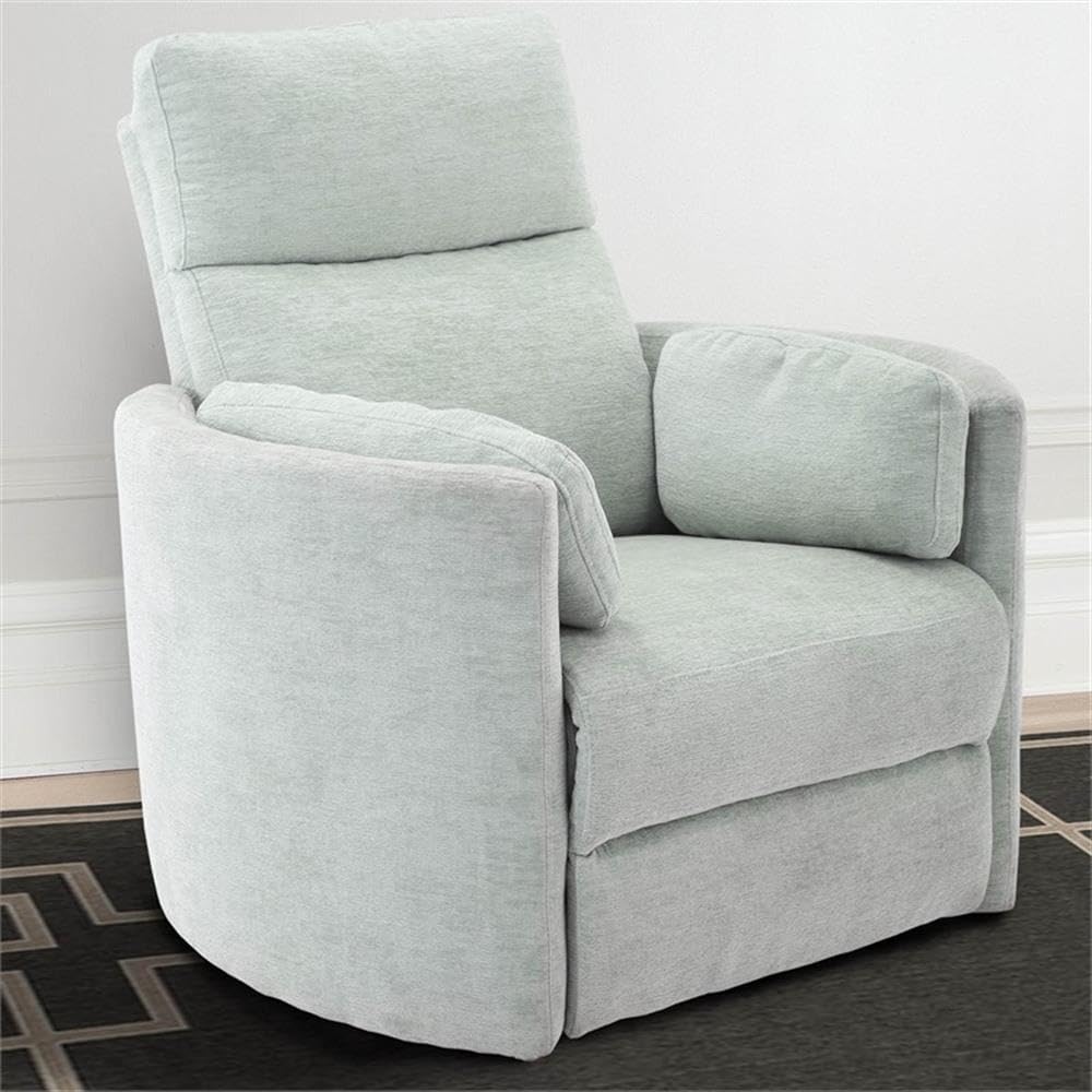 Pemberly Row Fabric Power Swivel Glider Recliner Chair in Green with USB Charging Ports and 2 Comfort Pillows for Living Room
