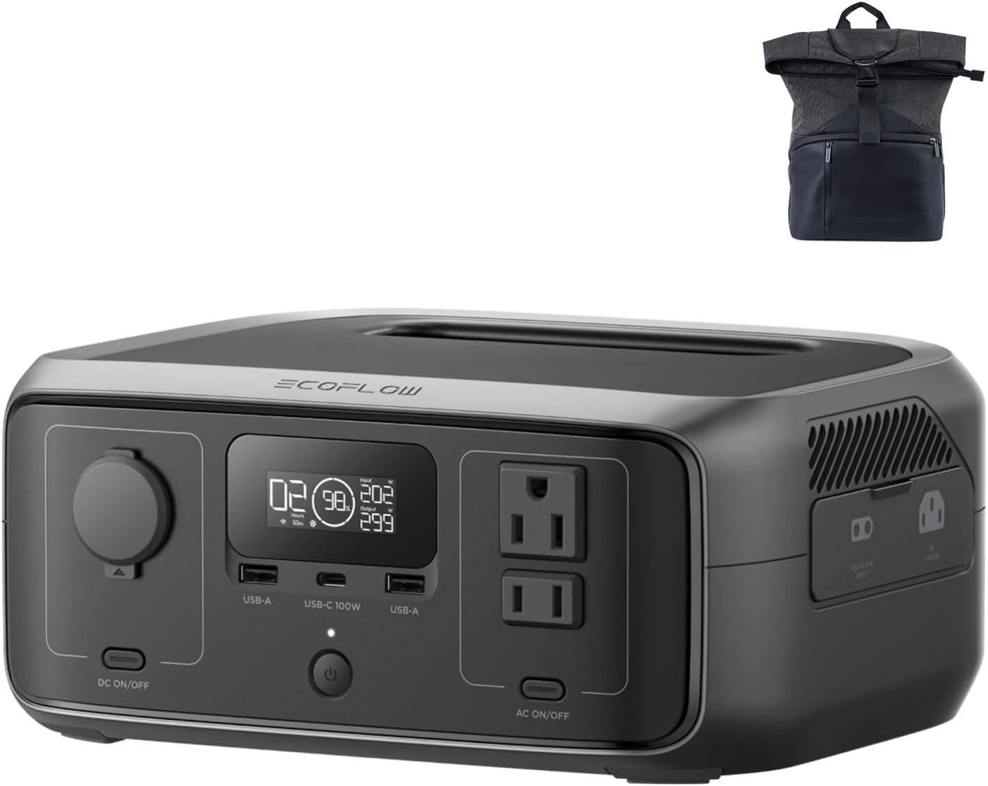 EF ECOFLOW Portable Power Station RIVER 3 with Protective Bag, 245Wh LiFePO4 Battery Power Station, 300W Up to 600W AC Output, <20 MS UPS, 1Hr Fast Charging Solar Generator for Outdoor/Home Use