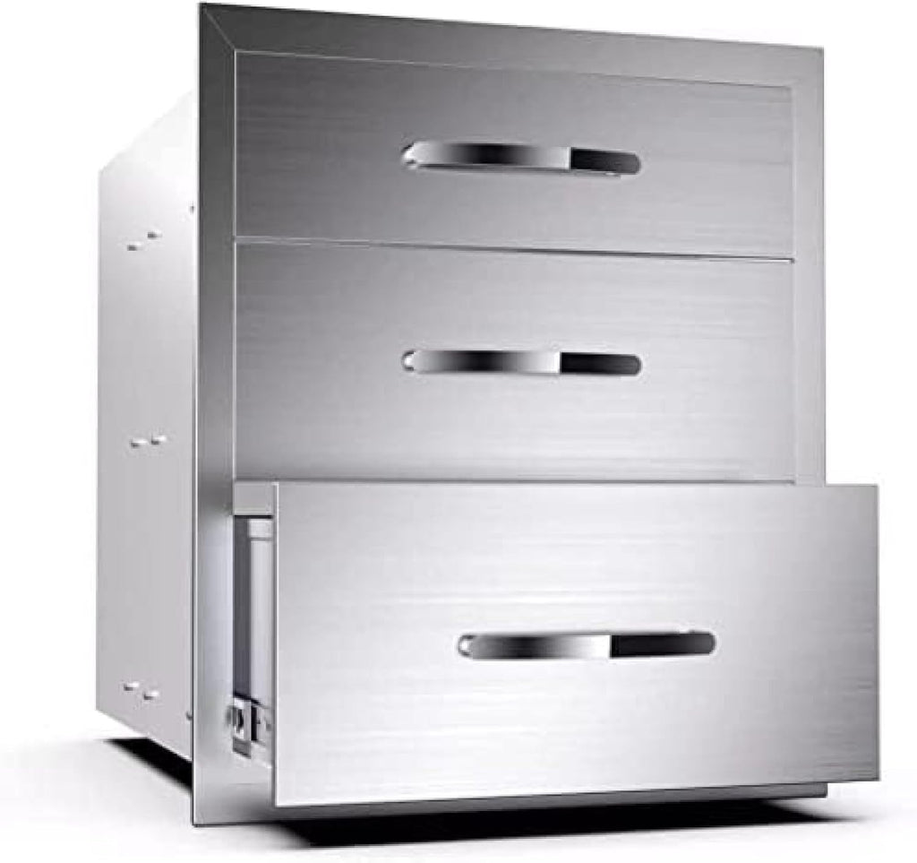 Outdoor Kitchen Drawer BBQ Drawer Outdoor Kitchen Access Drawers Horizontal- Stainless Steel Double Drawers for Outdoor Kitchen Grilling Station Or BBQ Island,16Wx23Dx21H