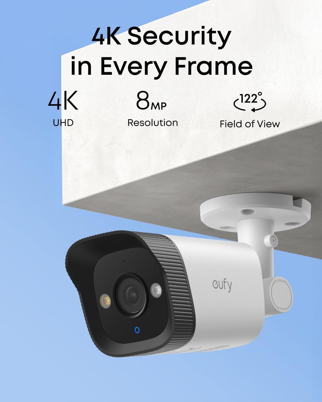 eufy PoE Bullet Security Camera E40 with eufy Corner Mount Bracket (T870B), NVR Add On Cam, 4K UHD, 122° FOV, F1.6 Color Night Vision, 24/7 Recording, Human/Vehicle/Pet AI Detection
