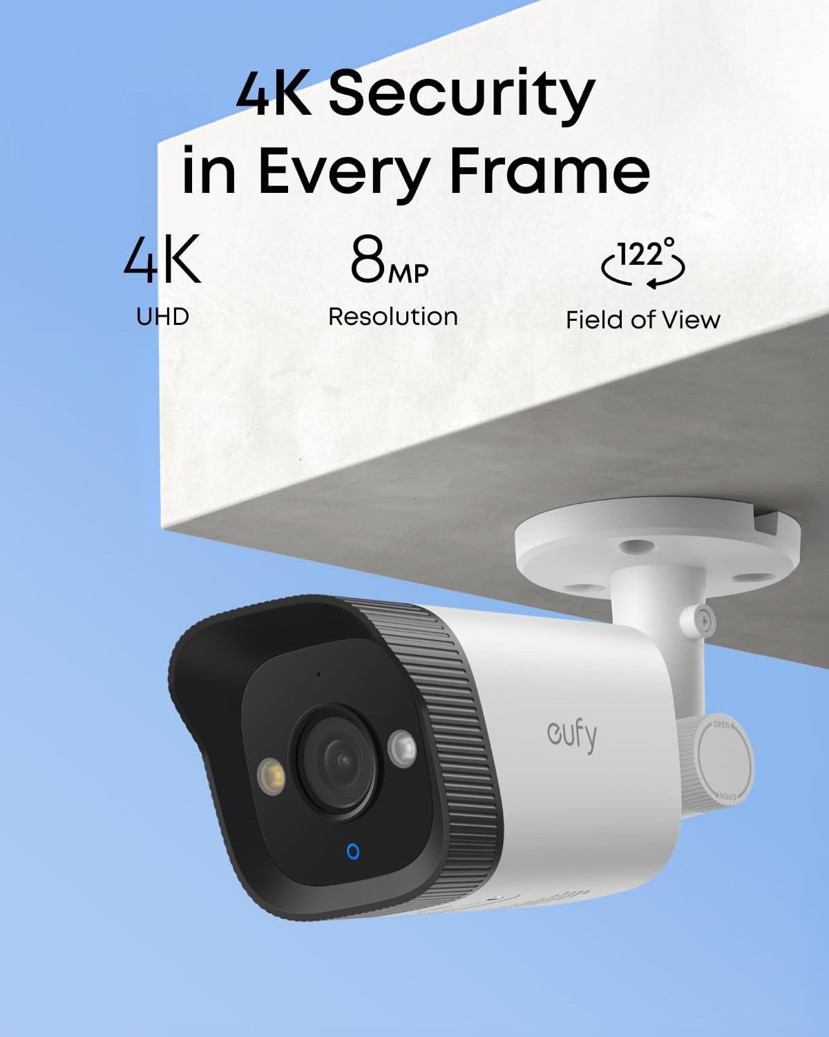 eufy PoE Bullet Security Camera E40 with eufy Corner Mount Bracket (T870B), NVR Add On Cam, 4K UHD, 122° FOV, F1.6 Color Night Vision, 24/7 Recording, Human/Vehicle/Pet AI Detection