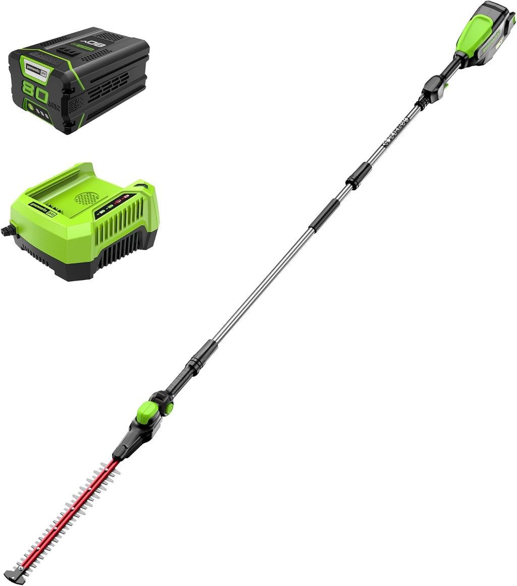 Greenworks 80V 20' Brushless Pole Hedge Trimmer, 2.0Ah Battery and 2A Charger