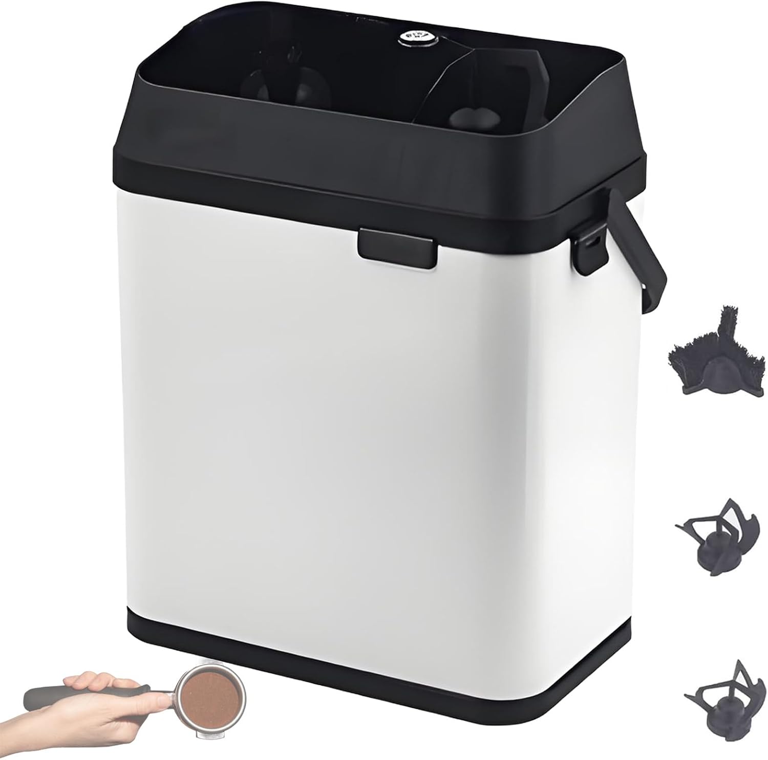 Electric Portafilter Cleaning Machine, 3L Automatic Coffee Grounds Container Disposal Cleaning Machine, 300 RPM Barista Cleaning Tool, Effortless Deep Cleaning for Baristas White