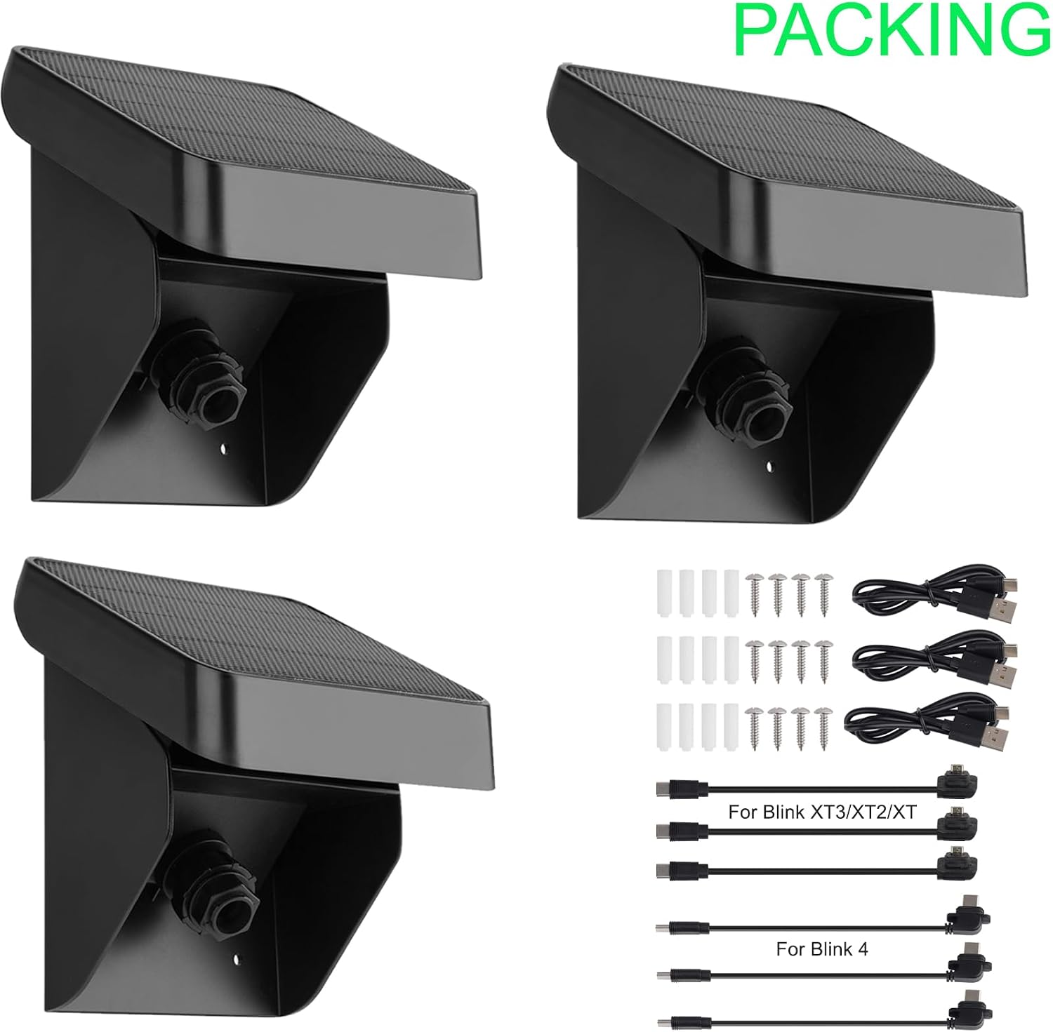 Uogw 3PACK Solar Panel Charging Mount Compatible with Blink Outdoor 4 (4th Gen)/Blink Outdoor (3rd Gen) XT3/XT2/XT Camera,Weatherproof,Internal 3300mAh Rechargeable Battery Continuously for 365 Days